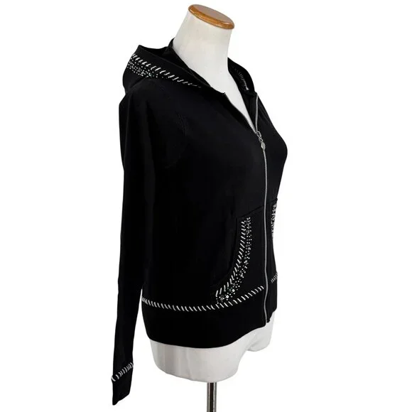 Vtg 90s Black Embroidered Sequin Beaded Zip Up Hoodie | Y2K Skater Grunge Retro - Picture 13 of 16